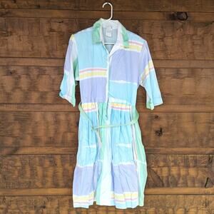 Vintage Petites by Willi Dress Women's Size 16 Large Pastel Rainbow Colorblock